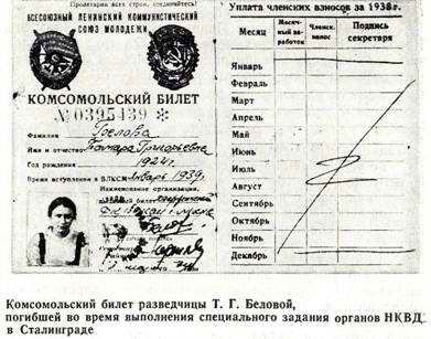 Комсомольский билет Т.Г. Беловой